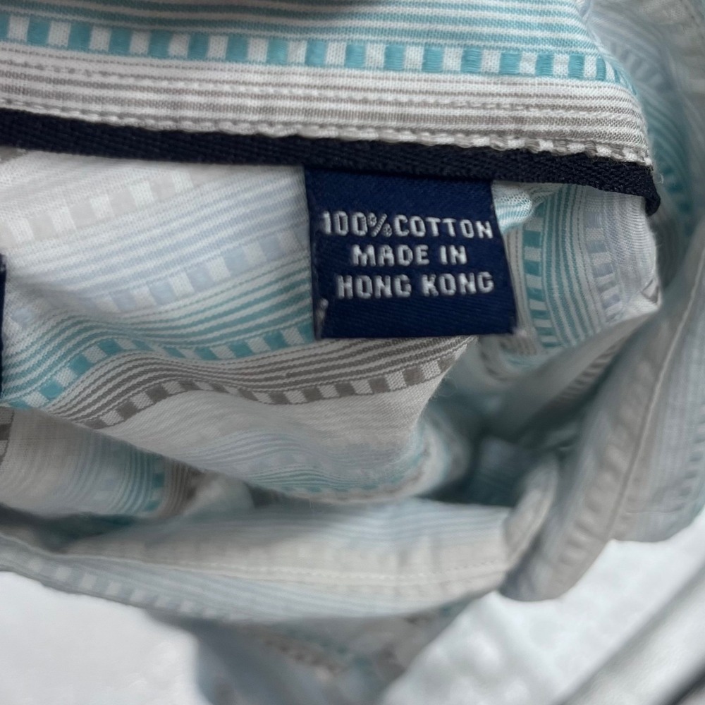 Austin Reed Button Down Shirt‎ Mens Medium Blue Grey White Striped Short Sleeve - Picture 6 of 9